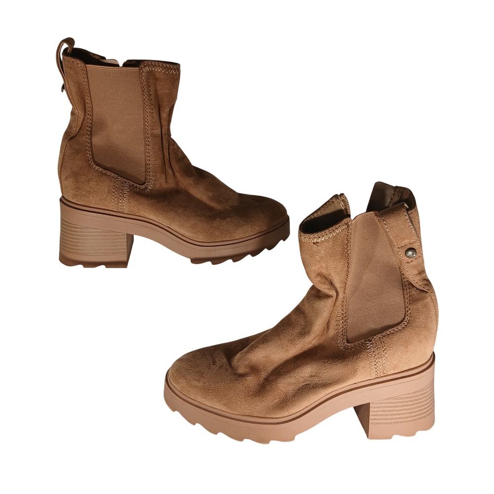 Zodiac Teresa-Chelsea Boots 8M Brown Platform Lug Sole Block Heel Ankle Booties